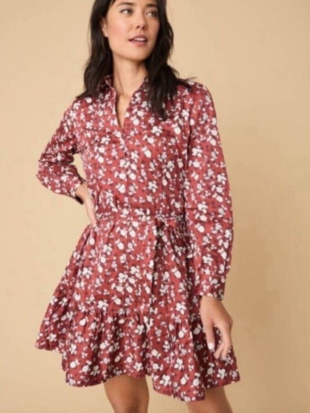 UNTUCKit Chessie Dress Red Floral Button Down Belted Shirt Dress Size 6